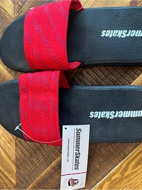 SummerSkates Red Strap Black Slide Sandals